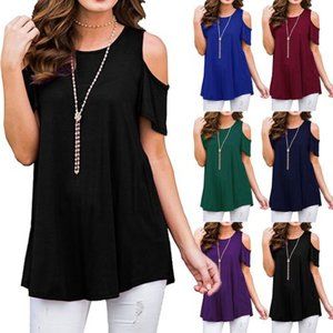 Short Sleeve Navy Cold Shoulder Tunic Top